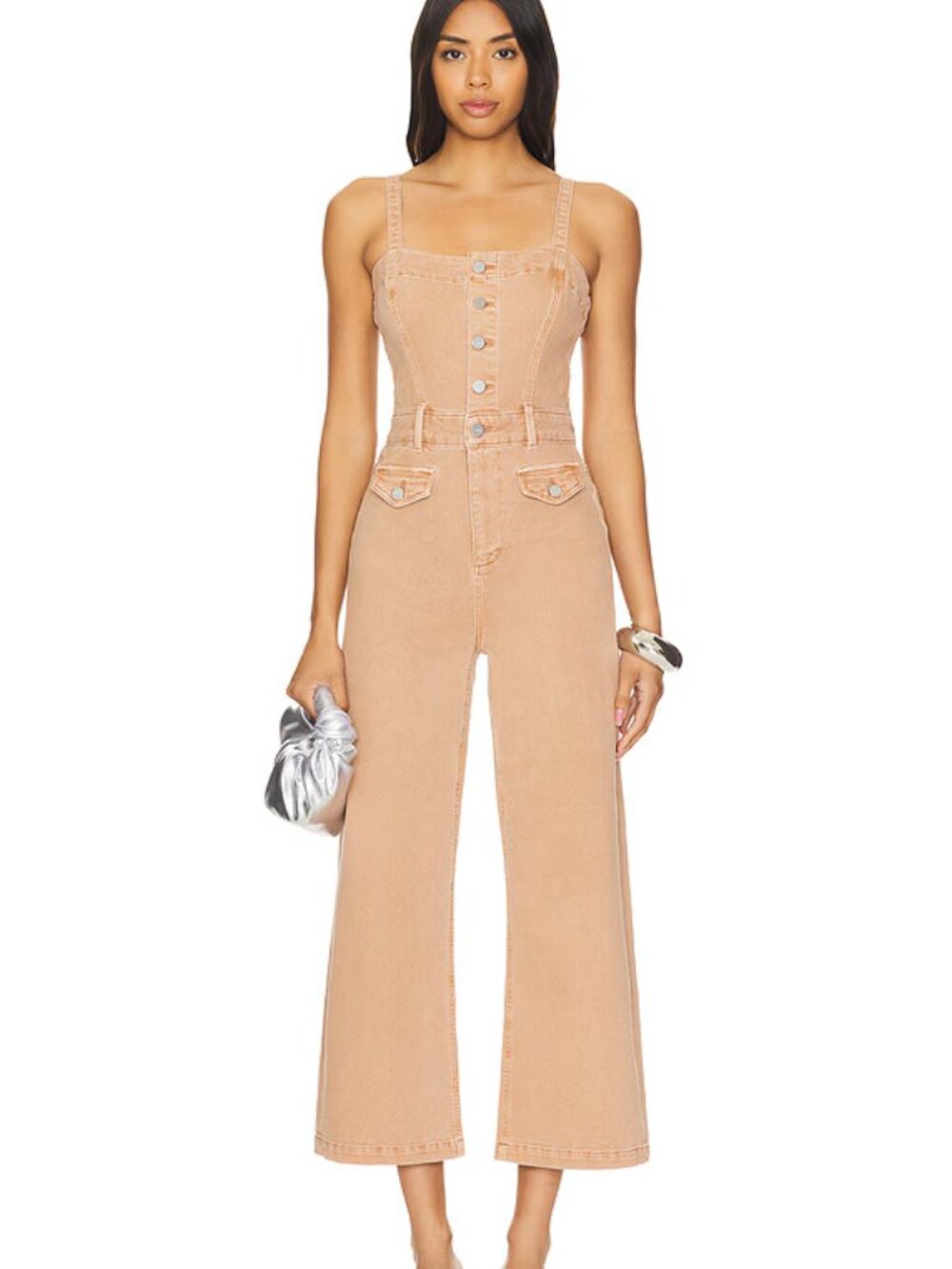 PAIGE Anessa Vintage Dried Rose Denim Wide Leg Jumpsuit Size 0